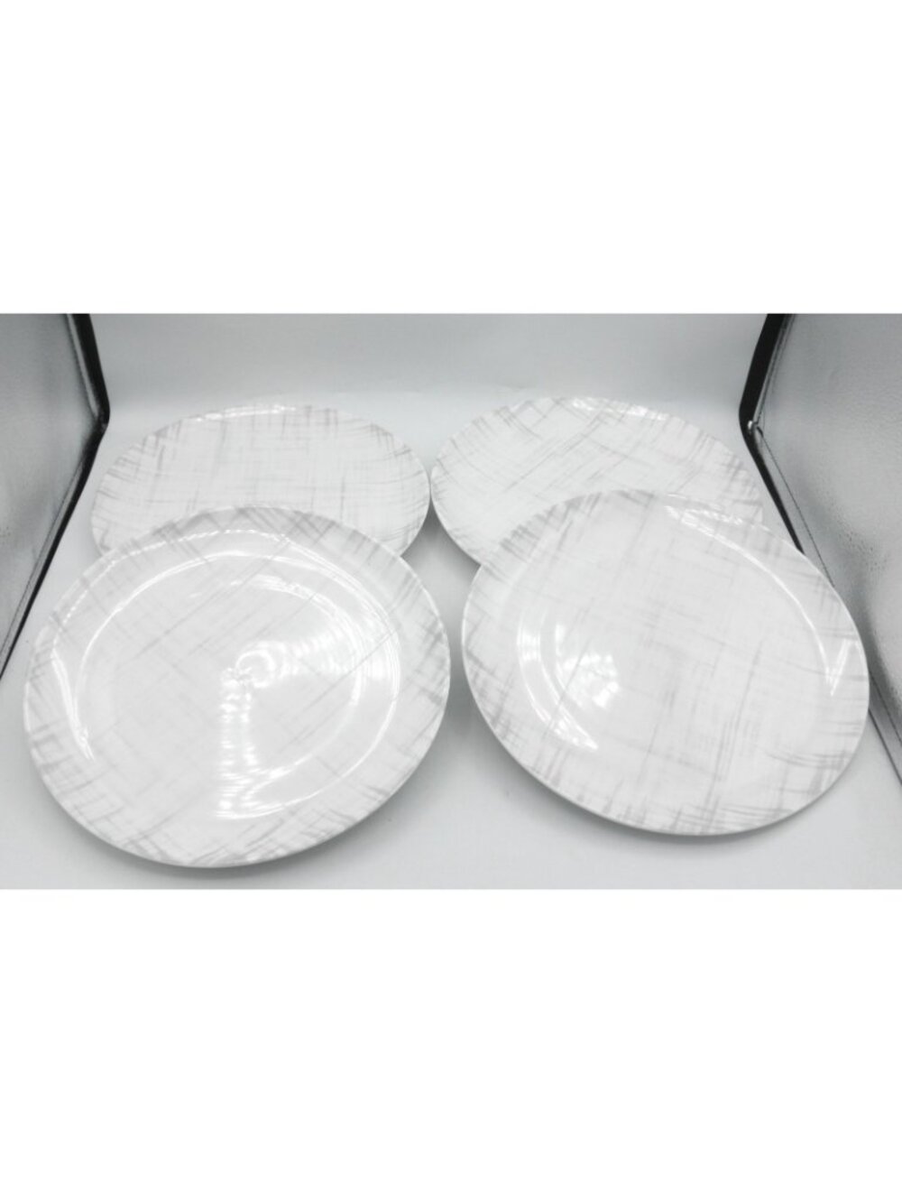Linen Weave Crosshatch Martha Stewart 10 Inch Dinner Plates Set of 4 White/Gray - Picture 7 of 7